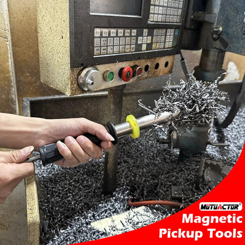No Sweat Neodymium Shop Magnet Wand With Telescoping Pole And Snappy Release Trigger for sweeping metal chips from machine floor.