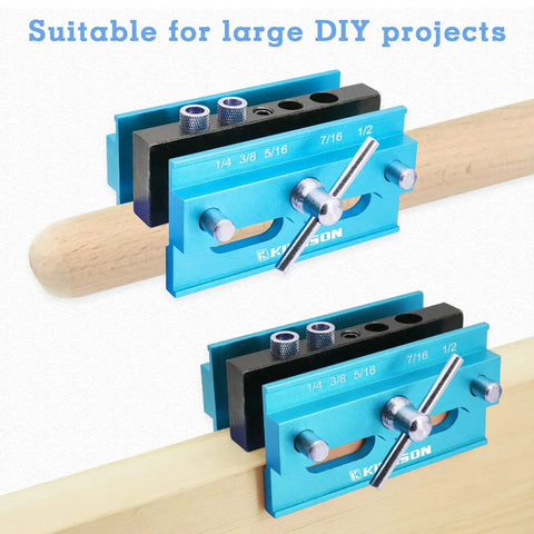Self Centering Dowel Jig For Woodworking And DIY Projects With Precision Drill Guide on wooden dowel and board