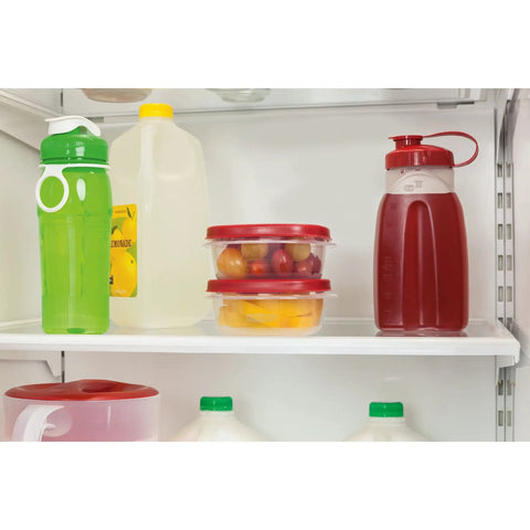 Easy Find Lids Food Storage Containers 1.25 Cup Set In Racer Red, 4 Piece Nesting Storage Set in fridge with bottles and cartons