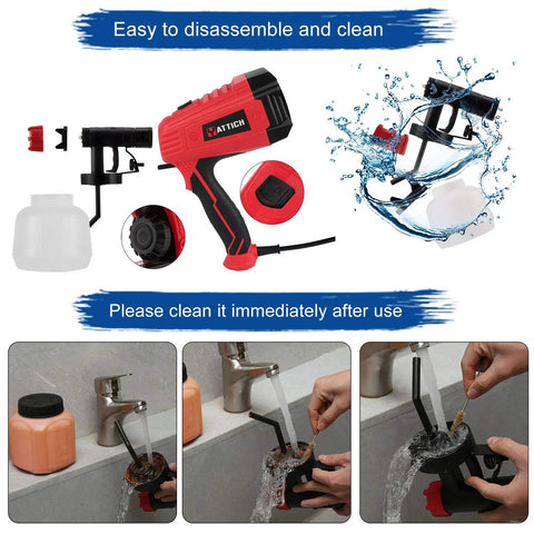 All Purpose HVLP Paint Sprayer 500W With 3 Spray Patterns And 5 Nozzle Sizes shown disassembled and being cleaned under tap