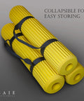 Two Tank Scuba Cylinder Rack With Carrying Handle in yellow foam with straps, collapsible for easy storing.