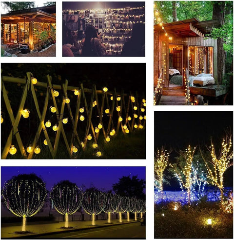 Solar String Lights Outdoor Waterproof 56ft 100 LED Globe Lights With 8 Modes Auto On Off Warm White for garden decor