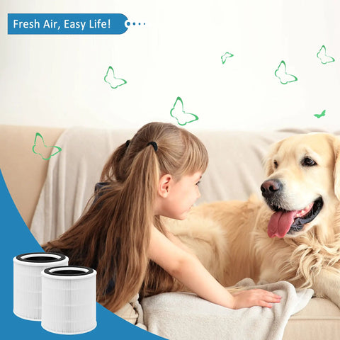 2 Pack H13 True HEPA Replacement Filter Set Compatible With Vremi And HOKEKI VK6067B Air Purifiers in living room scene