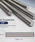 HiPicco 3/8-24 stainless steel fully threaded rods, 12 in long, UNF right-hand thread (set of 4).