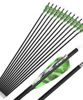 Six Or Twelve Pack Carbon Arrows 500 Spine With 4 Inch Turkey Feather Fletching, 28, 30, 31 Inch Lengths, 100 Grain Tips, Green