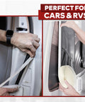 Person applying White Butyl Sealing Tape One Eighth Inch By Three Quarter Inch By Thirty Foot Plumbers Putty Tape on car door edge.