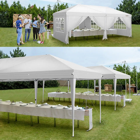 Party Ready Pop Up Canopy Tent 10x20 Feet With Six Sidewalls Easy Setup No Tools Needed Portable Outdoor Gazebo for Events