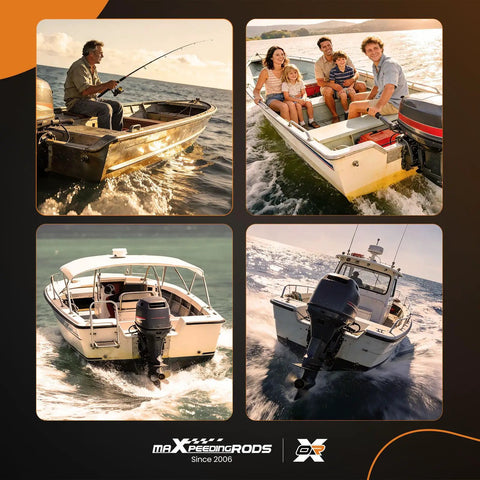 Collage of various boats at sea showcasing aluminum boat propellers in action