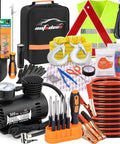 Roadside Rescue Kit For Cars With Jumper Cables And Tire Inflator Emergency Auto Kit For Vehicle Breakdowns Travel Ready Car Essentials On The Go Simple To Use Peace Of Mind On Every Drive with tools and accessories displayed