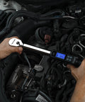 Half Inch Digital Torque Wrench With Rotating Display For Precise Fastening, 19.9 To 154.8 Lb Ft Range, Four Percent Accuracy, Beep Alerts When Target Reached, Easy Unit Conversions Between Lb Ft Nm Kg, Half Inch Drive, Made In Taiwan used in car engine bay