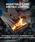 Hands warming over Deluxe Portable Propane Fire Pit With Removable Grill Insert For Safe Outdoor Cooking at Campsites
