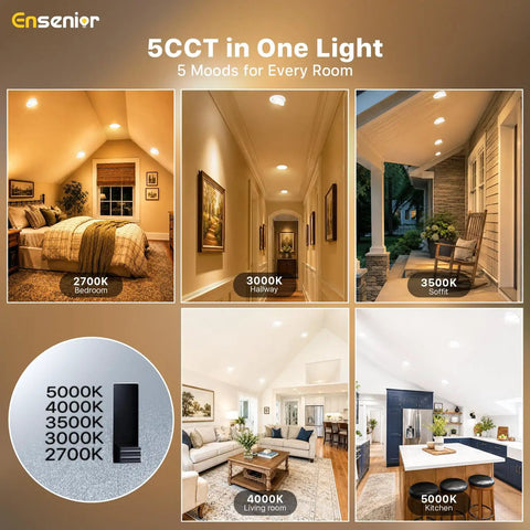 Grab Your Hands On These Fresh 4 Inch Gimbal Ceiling Downlights Fully Dimmable 900 Lumen Recessed Leds With 5 Cct Switchable Tunable White Settings Smooth Tilt Rotate Focus Boss Level Home Lighting Kit Of 4 installed in different room settings.