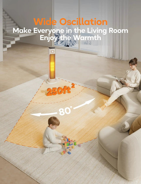25 Inch Infrared Space Heater 1500W With Remote For Fast Warm Up, 15 Hour Timer, 3 Modes, 80 Degree Oscillation in living room