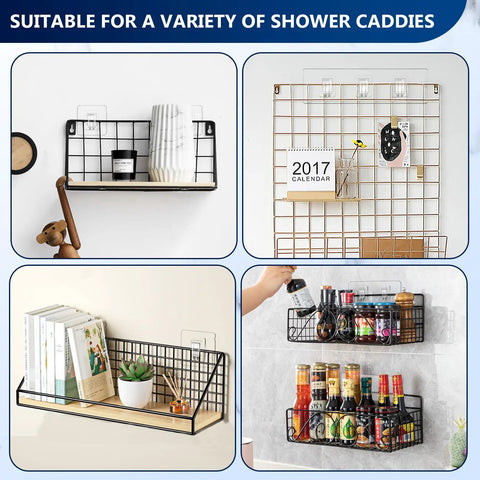14 Piece Clear Shower Caddy Replacement Hooks With Heavy Duty No Drill Adhesive Tabs For Secure Bathroom Shelving And Kitchen Organization Quick Click Install