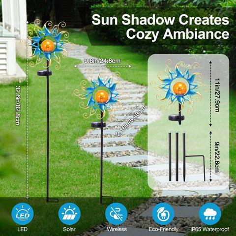 Outdoor Light Stakes for Garden Decor With Blue Metal Sun Crackle Glass Globes Waterproof 30 LED Pathway Lawn Yard Patio Lights Warm Fixed Glow Perfect Gift for Women and Moms; stakes in garden setting