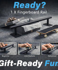 Round Metal Fingerboard Slide Rail for Skating Tricks, 11 Inches Long with Non Slip Base, Gift Box, and Mini Skateboard