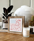 Patriotic Pledge Of Allegiance Wood Sign With Rustic Frame Featuring Blue Stars On White American Flag Classic USA Wall Art For Fourth Of July Memorial Day Indoor Decor Home Or Office Gift displayed on a table with plants.