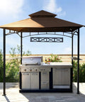 Replacement Canopy For BBQ Grill Gazebo Top Durable Weather Resistant Outdoor Cover installed over grill under blue sky.