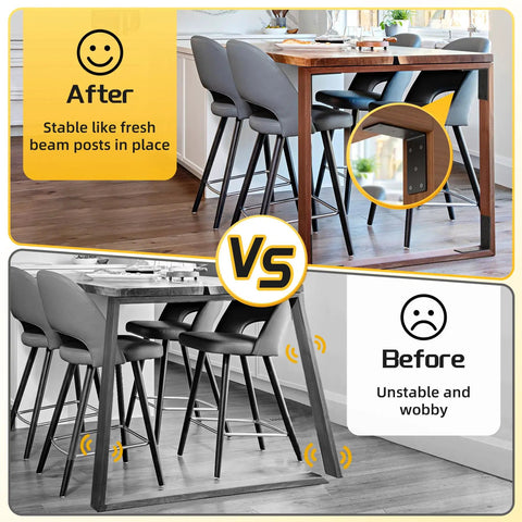 Comparison of table stability before and after using Heavy Duty L Angle Bracket Set 4-Piece 5x5 Wood Post To Beam Corner Braces.