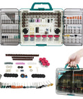 Badass 508 Piece Rotary Tool Accessories Kit Featuring Hella Tough Carbide Bits Ceramic Discs Grinding Wheels Mandrels in clear storage case.
