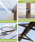 8x14 Ft Wooden Greenhouse For Outdoors With Walk In Design Polycarbonate Panels Lockable Door Roof Vent Heavy Duty Pine Frame