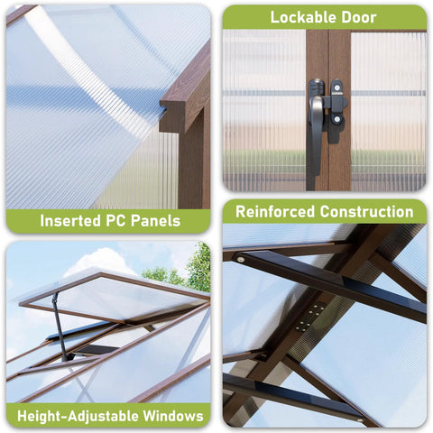 8x14 Ft Wooden Greenhouse For Outdoors With Walk In Design Polycarbonate Panels Lockable Door Roof Vent Heavy Duty Pine Frame