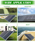 Heavy Duty Solar Panel Mounting Kit Set With 0 To 90 Degree Adjustable Tilt Foldable Legs Aluminum Alloy Construction Rust Resistant Beefed Up Lightweight System For Ground Roof RV Boat Off Grid Camper Fits 2 To 4 Panels 150 To 600 Watt on various applications like camping, rooftop, RV, and boat