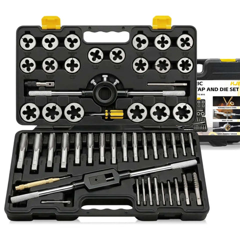 52-Piece Jumbo Metric Tap And Die Set For Internal And External Threading M6x0.75 To M24x3.0 with case, wrenches and gauge