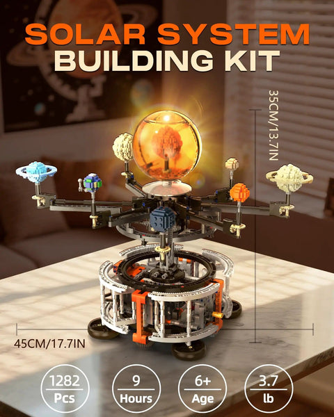 MOCBURIKU Solar System Building Set For Kids STEM Toys With Rotatable Handle And Mechanical Gears on display table