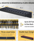Heavy Duty Wall Mount Tool Organizer Set For Garage And Workshop With Screwdriver Holder Pliers Rack And Hammer Rack 2 Piece Storage Set In Charcoal Grey Durable Steel Construction For Quick Access showing 38-slot rack dimensions and features