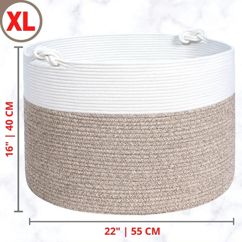 Extra Large 22x16 Inch Cotton Rope Storage Basket With Grab Handles A Rugged Yet Chic Woven Bin For Blankets Pillows Towels