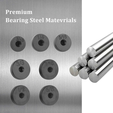 SSNNUU 7-piece double flare tool adapters set; seven gray steel brake-line dies labeled 3/16–5/8 inches, with bundled rods.