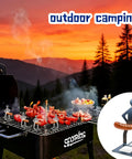 Funny Man Shaped Hot Dog Holder For Grilling Hands Free Stainless Steel Sausage Stand on outdoor BBQ at sunset camping