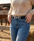 Elastic Equestrian Belt For Women With Wide Horse Riding Strap And Buckle Dope Gear Versatile Black Belt for jeans in stable