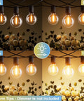 Outdoor LED String Lights 100 Ft with Dimmable, Shatterproof Bulbs, Waterproof and Connectable for Deck Porch Patio lighting levels