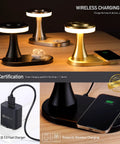 Rechargeable LED Table Lamp With Wireless Charging Pad Dimmable Night Light For Bedroom Patio Nursery Or Restaurant Ambience Cozy Vibes Portable USB Cable Included Black on charging dock
