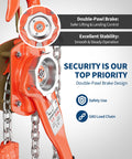 Beefy 1-1/2 Ton Manual Lever Chain Hoist With 10 Ft G80 Galvanized Chain, 3300 Lb Capacity, Double Pawl Safety Brake close-up