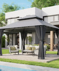 12 By 10 Foot Gazebo With Double Roof And Mosquito Netting For Outdoor Parties Heavy Duty Backyard Patio Tent installed in garden