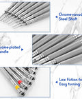 8 Piece Pro Grade Precision Jewelers Screwdriver Set For Watch Eyeglasses Jewelry And Electronics Repair With Flathead And Phillips Bits 0.6mm To 1.6mm shown with chrome-vanadium steel shaft and chrome-plated handle.