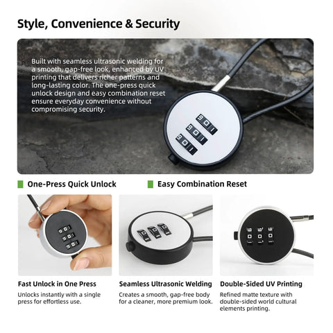 Resettable 3 Digit Combination Lock For Luggage And Gear No Keys Needed Compact Five Inch Steel Cable Padlock shown on a rock