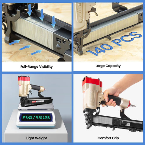 Image of Heavy Duty 16 Gauge 1 Inch Wide Crown Pneumatic Stapler for roofing and lathing showing full-range visibility and large capacity.