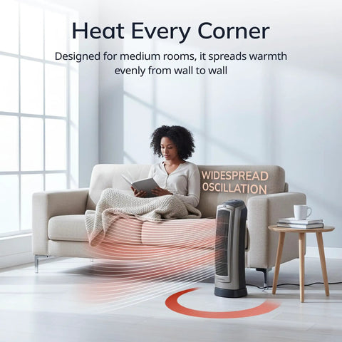 Oscillating Digital Ceramic Tower Space Heater For Home Or Office With Remote And Adjustable Thermostat, 1500W Silver Finish