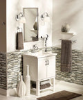 Modern bathroom with Oil Rubbed Bronze 18 Inch Towel Bar From Voss Collection Square Bar Bath Accessory above sink.