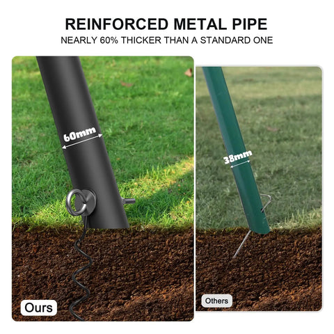 Comparison of reinforced 60mm metal pipe used in the Heavy Duty Swing Set With 600Lb Capacity For Backyard Fun to standard 38mm.