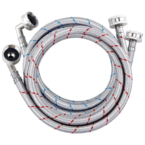 6 Foot Braided Stainless Steel Washer Hose Set With 90 Degree Elbows Hot And Cold Striped Supply Lines 2 Pack Heavy Duty