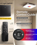 Exhaust Fan With Light And Remote, Ceiling Mounted Bathroom Vent Fan With Lit RGB Lights, Dimmable LED, remote control guide
