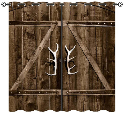 Barn Wood Door Style Blackout Curtains For Kids Rooms Cozy Rustic Home Decor Darkening Window Drapes 63 By 63 Inch Thermal Insulated