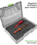 Dang Good Foam Router Bit Storage Tray compatible with Systainer Type One displaying organized router bits in a protective tray.