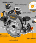 Heavy Duty 20 Volt Cordless Circular Saw Featuring Brushless Motor And 185 Mm Blade 4500 Rpm Speed with depth adjustment and aluminum base.