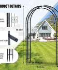 88 Inch Steel Garden Arch Arbor Trellis For Climbing Plants Outdoor Yard Garden Black Metal Lattice Arch Perfect For Weddings Backdrops And Patio Decor Go To Yard Art with detail view of engraving and stakes.